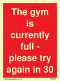 PA6191: The gym is currently full - please try again in 30 minutes
