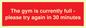 PA6191: The gym is currently full - please try again in 30 minutes