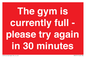 PA6191: The gym is currently full - please try again in 30 minutes