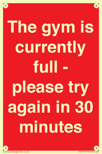 PA6191: The gym is currently full - please try again in 30 minutes