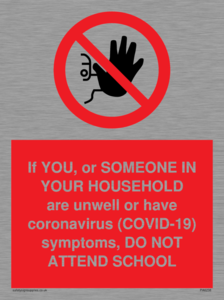 PA6238: If YOU, or SOMEONE IN YOUR HOUSEHOLD are unwell or have coronavirus (COVID-19) symptoms, DO NOT ATTEND SCHOOL