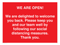 PA7325: WE ARE OPEN! We are delighted to welcome you back. Please keep you and our team well by following our social distancing measures. Thank you.