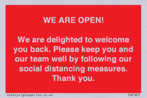 PA7325: WE ARE OPEN! We are delighted to welcome you back. Please keep you and our team well by following our social distancing measures. Thank you.