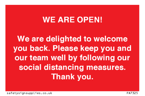 PA7325: WE ARE OPEN! We are delighted to welcome you back. Please keep you and our team well by following our social distancing measures. Thank you.