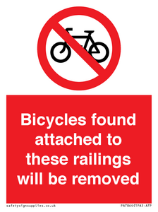 PA7864: Bicycles found attached to these railings will be removed