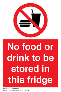 PH7882: No food or drink to be stored in this fridge