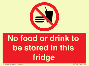 PH7882: No food or drink to be stored in this fridge