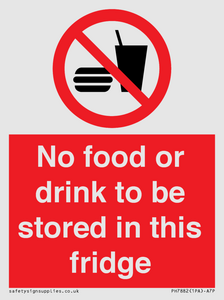 PH7882: No food or drink to be stored in this fridge