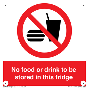 PH7882: No food or drink to be stored in this fridge