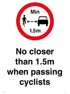 PR7879: No closer than 1.5m when passing cyclists
