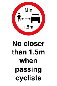 PR7879: No closer than 1.5m when passing cyclists