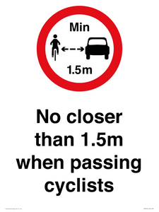 PR7879: No closer than 1.5m when passing cyclists
