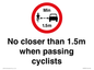 PR7879: No closer than 1.5m when passing cyclists