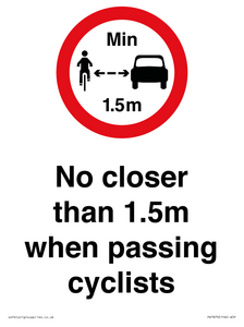 PR7879: No closer than 1.5m when passing cyclists
