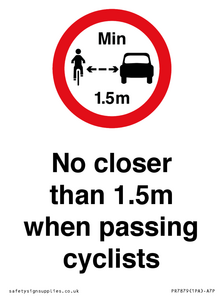 PR7879: No closer than 1.5m when passing cyclists