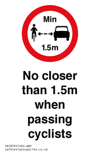 PR7879: No closer than 1.5m when passing cyclists