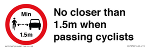 PR7879: No closer than 1.5m when passing cyclists