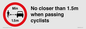 PR7879: No closer than 1.5m when passing cyclists