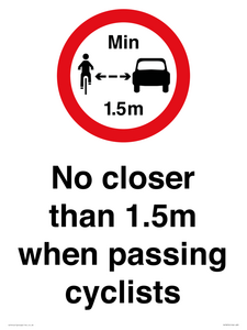 PR7879: No closer than 1.5m when passing cyclists