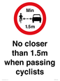 PR7879: No closer than 1.5m when passing cyclists