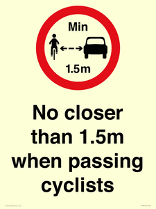 PR7879: No closer than 1.5m when passing cyclists