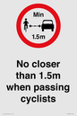 PR7879: No closer than 1.5m when passing cyclists
