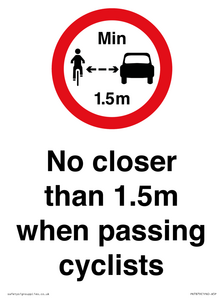 PR7879: No closer than 1.5m when passing cyclists