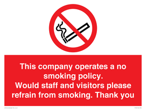 PS16: This company operates a no smoking policy. Would staff and visitors please refrain from smoking