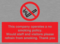 PS16: This company operates a no smoking policy. Would staff and visitors please refrain from smoking