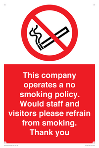 PS16: This company operates a no smoking policy. Would staff and visitors please refrain from smoking