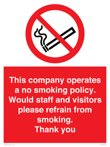 PS16: This company operates a no smoking policy. Would staff and visitors please refrain from smoking