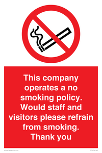 PS16: This company operates a no smoking policy. Would staff and visitors please refrain from smoking