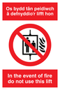 PV1020: Do not use lift in fire  welsh