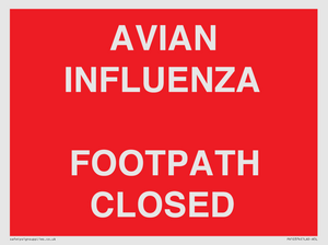 PV10374: AVIAN INFLUENZA FOOTPATH CLOSED