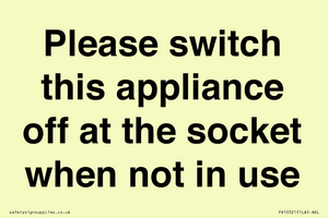 PV10521: Please switch this appliance off at the socket when not in use