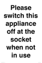 PV10521: Please switch this appliance off at the socket when not in use