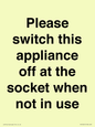 PV10521: Please switch this appliance off at the socket when not in use