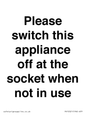PV10521: Please switch this appliance off at the socket when not in use