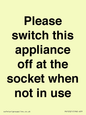 PV10521: Please switch this appliance off at the socket when not in use
