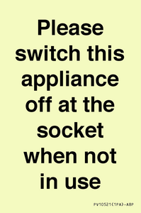 PV10521: Please switch this appliance off at the socket when not in use