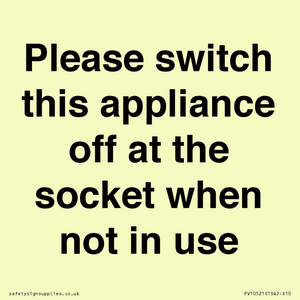 PV10521: Please switch this appliance off at the socket when not in use