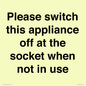 PV10521: Please switch this appliance off at the socket when not in use