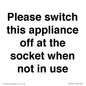 PV10521: Please switch this appliance off at the socket when not in use