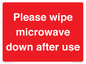 PV12296: Please wipe microwave down after use