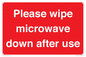 PV12296: Please wipe microwave down after use