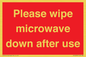 PV12296: Please wipe microwave down after use