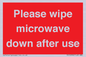 PV12296: Please wipe microwave down after use