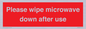 PV12296: Please wipe microwave down after use