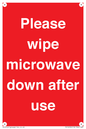 PV12296: Please wipe microwave down after use