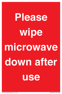 PV12296: Please wipe microwave down after use